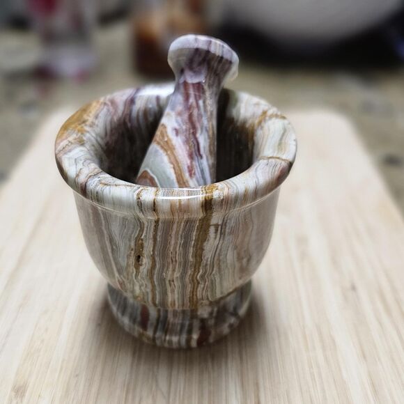 Marble Mortar and Pestle Set grinder for herbs, spices & nuts, housewarming gift - Picture 4 of 11